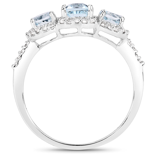1.26 Carat Genuine Aquamarine and White Diamond 10K White Gold Ring