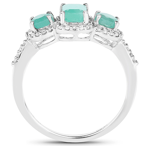 1.21 Carat Genuine Emerald and White Diamond 10K White Gold Ring