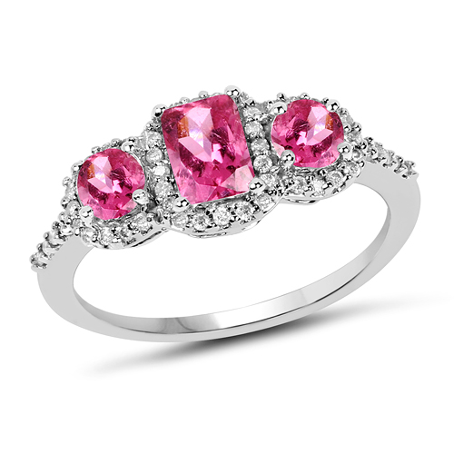 Rings-1.29 Carat Genuine Pink Tourmaline & White Diamond 10K White Gold Ring