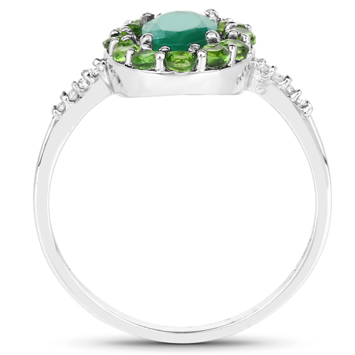 1.16 Carat Genuine Emerald, Chrome Diopside & White Diamond 10K White Gold Ring