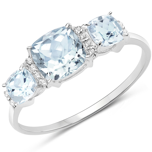 Rings-1.32 Carat Genuine Aquamarine and White Diamond 10K White Gold Ring