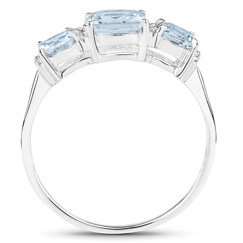 1.32 Carat Genuine Aquamarine and White Diamond 10K White Gold Ring