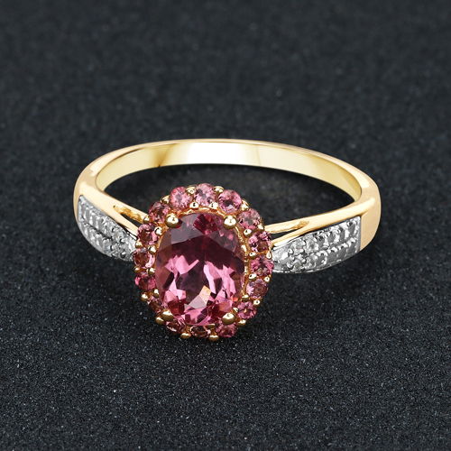 1.51 Carat Genuine Pink Tourmaline and White Diamond 10K Yellow Gold Ring