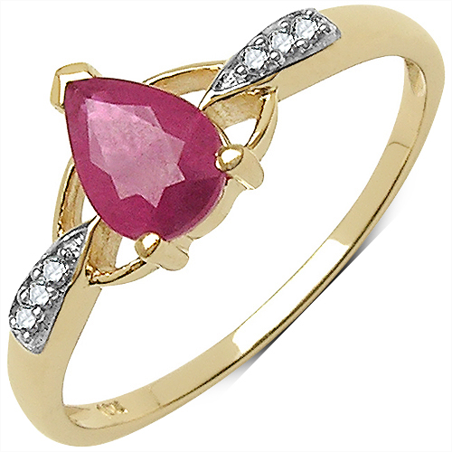 Ruby-0.76 Carat Genuine Ruby and 0.04 ct.t.w Genuine Diamond Accents 10K Yellow Gold Ring