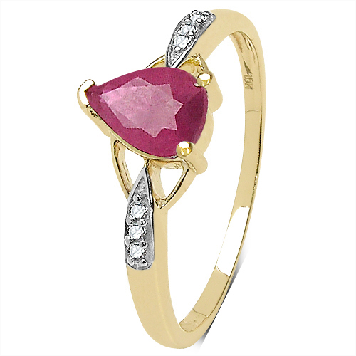 0.76 Carat Genuine Ruby and 0.04 ct.t.w Genuine Diamond Accents 10K Yellow Gold Ring