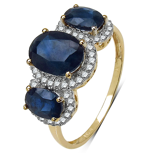 3.10 Carat Genuine White Diamond & Blue Sapphire 10K Yellow Gold Ring