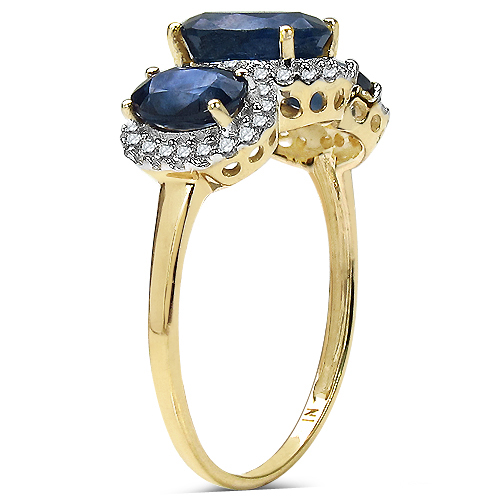 3.10 Carat Genuine White Diamond & Blue Sapphire 10K Yellow Gold Ring