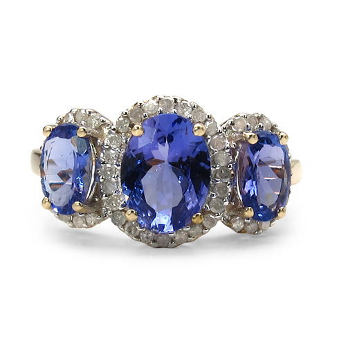 2.30 Carat Genuine Tanzanite & White Diamond 10K Yellow Gold Ring
