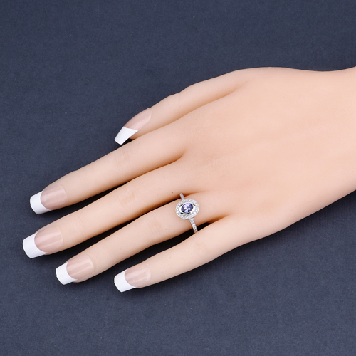 0.60 Carat Genuine Tanzanite and White Diamond 10K White Gold Ring