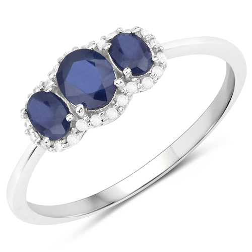 Sapphire-1.12 Carat Genuine Blue Sapphire and White Diamond 10K White Gold Ring