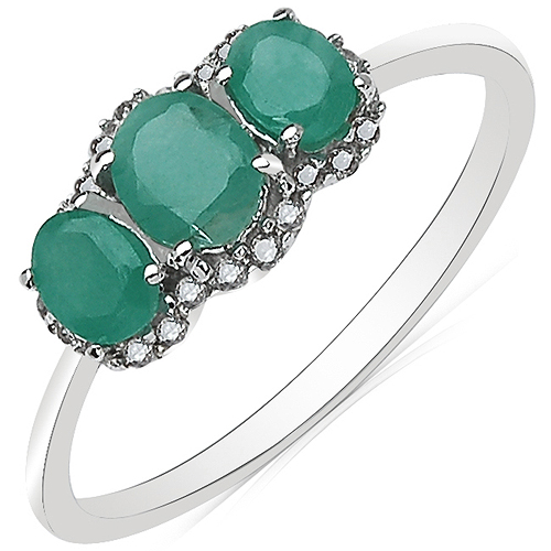Emerald-0.76 Carat Emerald & White Diamond 10K White Gold Ring