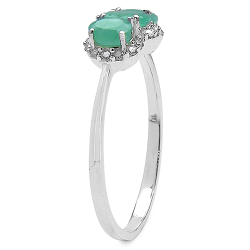 0.76 Carat Emerald & White Diamond 10K White Gold Ring