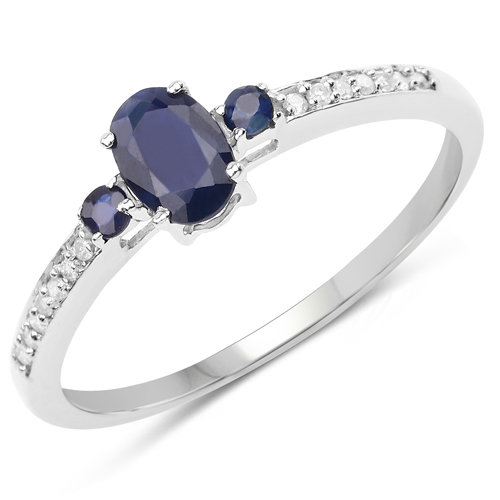 0.63 Carat Genuine Blue Sapphire and White Diamond 10K White Gold Ring