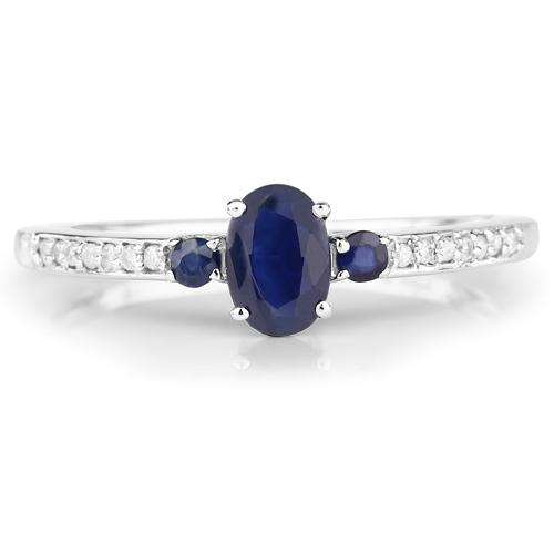 0.63 Carat Genuine Blue Sapphire and White Diamond 10K White Gold Ring