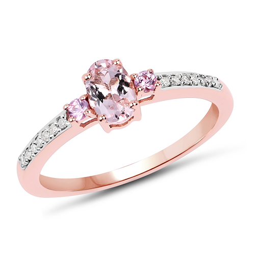 Rings-0.60 Carat Genuine Morganite, Pink Sapphire & White Diamond 10K Rose Gold Ring