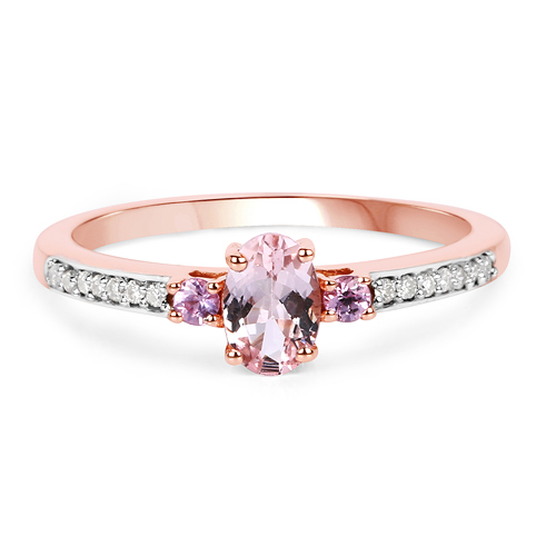 0.60 Carat Genuine Morganite, Pink Sapphire & White Diamond 10K Rose Gold Ring