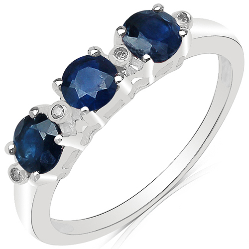 Sapphire-1.01 Carat Blue Sapphire & White Diamond 10K White Gold Ring