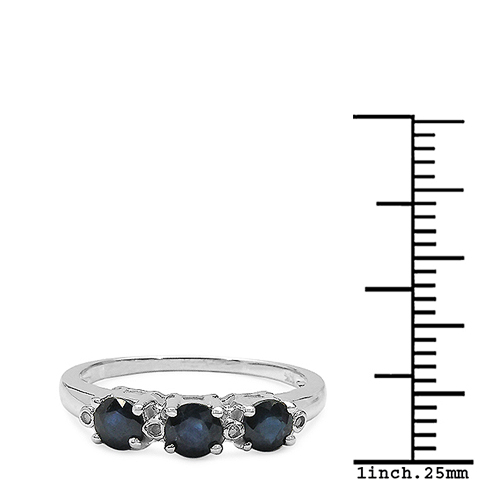 1.01 Carat Blue Sapphire & White Diamond 10K White Gold Ring