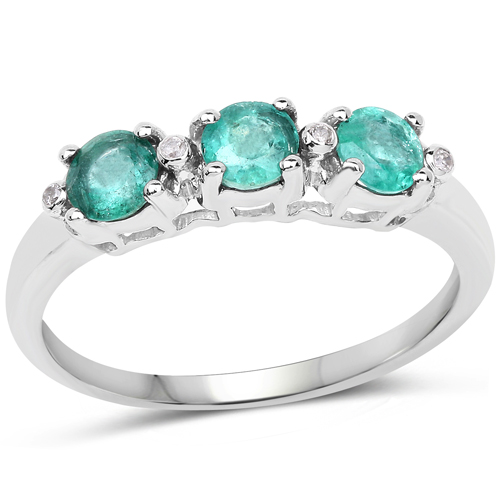 Emerald-0.71 Carat Genuine Emerald and White Diamond 10K White Gold Ring