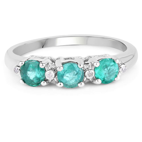 0.71 Carat Genuine Emerald and White Diamond 10K White Gold Ring