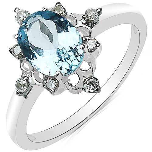Rings-1.22 Carat Aquamarine & White Diamond 10K White Gold Ring