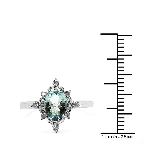 1.22 Carat Aquamarine & White Diamond 10K White Gold Ring