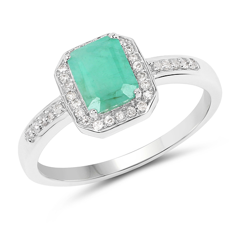 Emerald-1.14 Carat Genuine Emerald & White Diamond 10K White Gold Ring