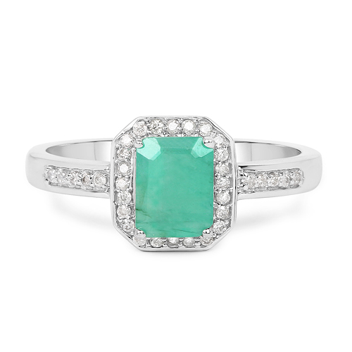 1.14 Carat Genuine Emerald & White Diamond 10K White Gold Ring