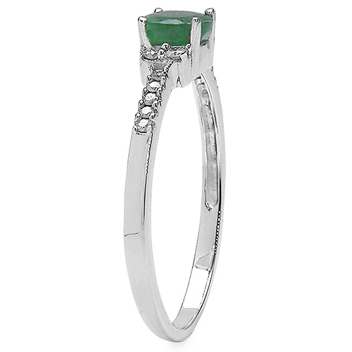 0.57 Carat Emerald & White Diamond 10K White Gold Ring