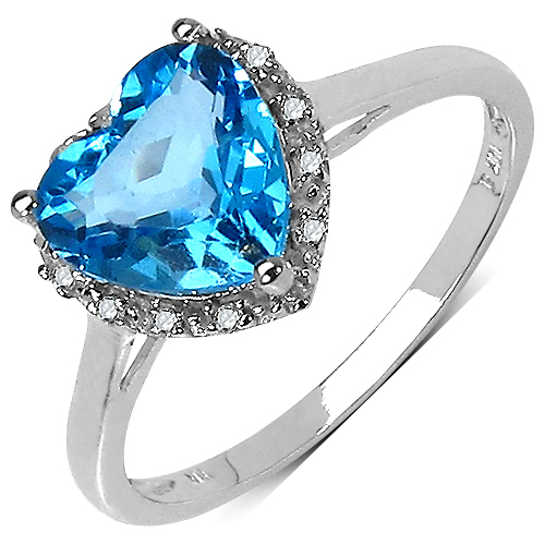 Rings-2.20 Carat Genuine White Diamond & Blue Topaz 10K White Gold Ring
