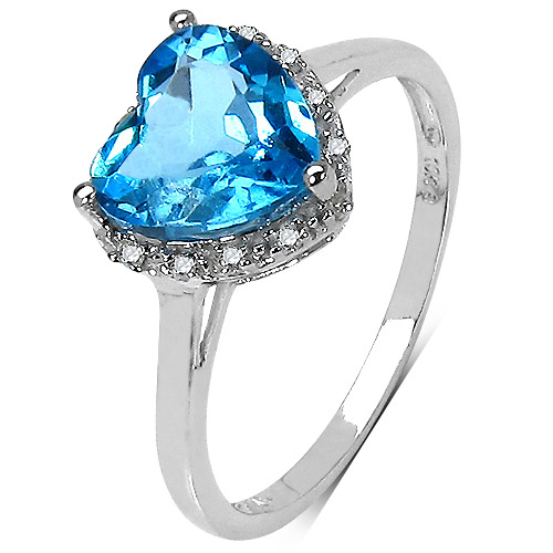 2.20 Carat Genuine White Diamond & Blue Topaz 10K White Gold Ring