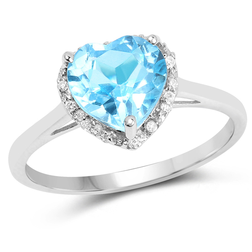 Rings-2.15 Carat Genuine Swiss Blue Topaz and White Diamond 10K White Gold Ring