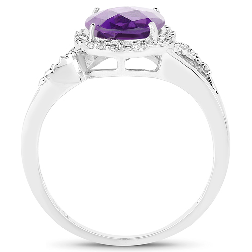 2.19 Carat Genuine Amethyst & White Diamond 10K White Gold Ring