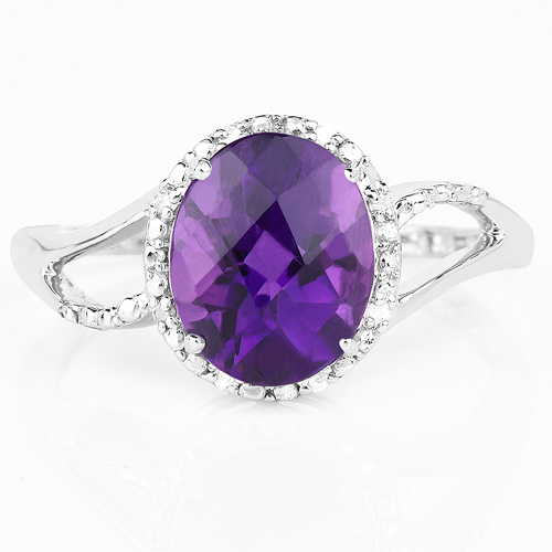 2.19 Carat Genuine Amethyst & White Diamond 10K White Gold Ring
