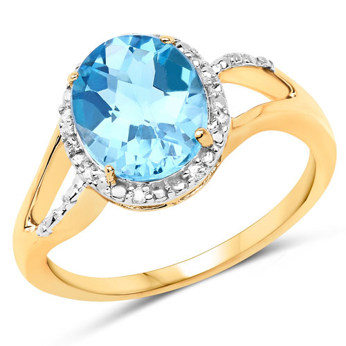 Rings-3.29 Carat Genuine Swiss Blue Topaz and White Sapphire 10K Yellow Gold Ring