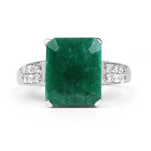 6.54 Carat Dyed Emerald & White Topaz .925 Sterling Silver Ring