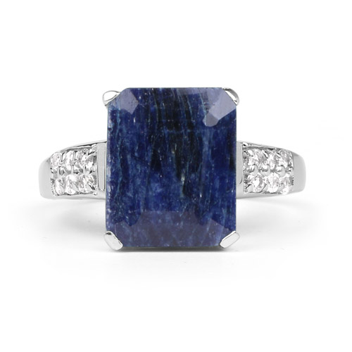 8.05 Carat Dyed Sapphire and White Topaz .925 Sterling Silver Ring