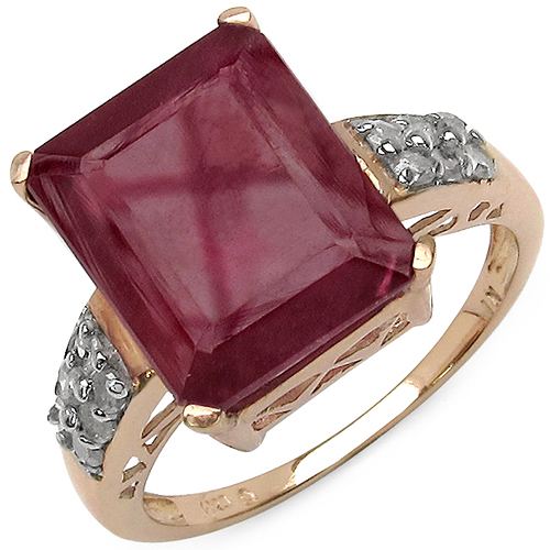Ruby-14K Rose Gold Plated 7.11 Carat Genuine Glass Filled Ruby & White Diamond .925 Sterling Silver Ring
