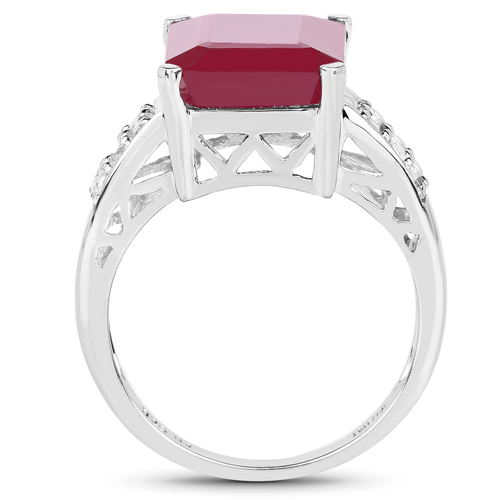 7.26 Carat Glass Filled Ruby and White Topaz .925 Sterling Silver Ring