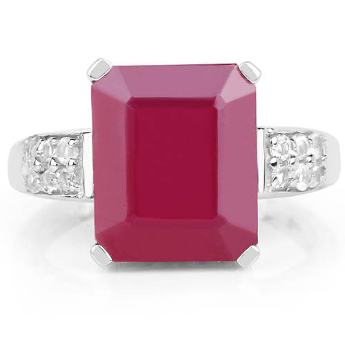 7.26 Carat Glass Filled Ruby and White Topaz .925 Sterling Silver Ring