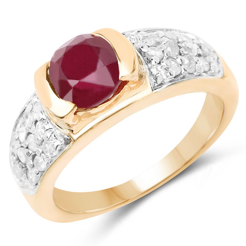 Ruby-14K Rose Gold Plated 1.95 Carat Genuine Glass Filled Ruby & White Diamond .925 Sterling Silver Ring