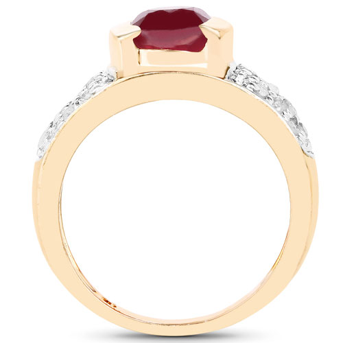 14K Rose Gold Plated 1.95 Carat Genuine Glass Filled Ruby & White Diamond .925 Sterling Silver Ring