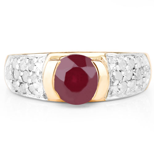 14K Rose Gold Plated 1.95 Carat Genuine Glass Filled Ruby & White Diamond .925 Sterling Silver Ring