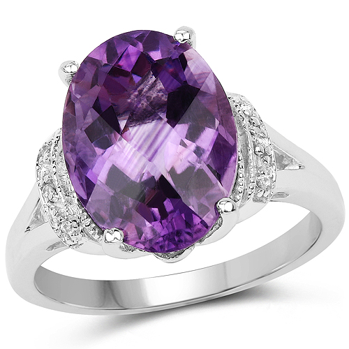 Amethyst-4.93 Carat Genuine Amethyst and White Topaz .925 Sterling Silver Ring