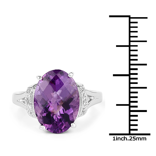 4.93 Carat Genuine Amethyst and White Topaz .925 Sterling Silver Ring
