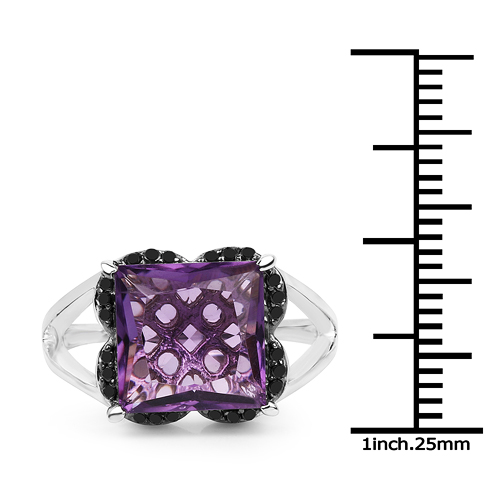 4.58 Carat Genuine Amethyst & Black Diamond .925 Sterling Silver Ring