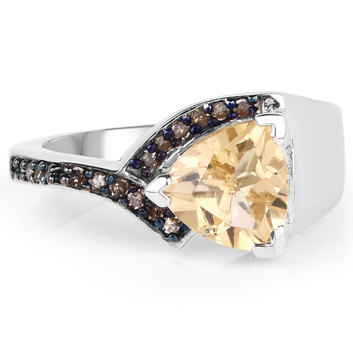 1.64 Carat Genuine Citrine and Champagne Diamond .925 Sterling Silver Ring