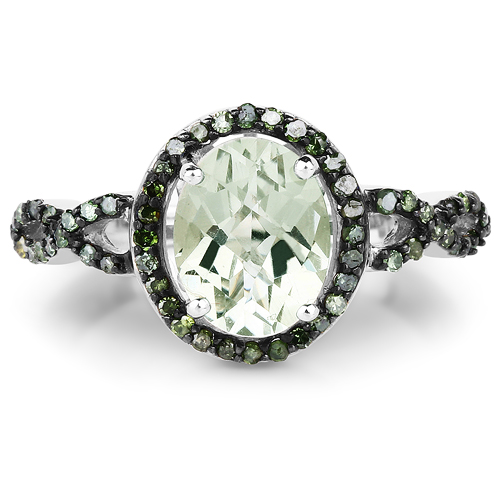 2.09 Carat Genuine Green Amethyst & Green Diamond .925 Sterling Silver Ring
