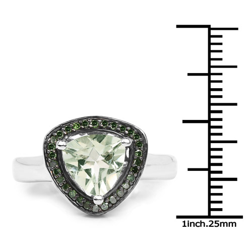 1.66 Carat Genuine Green Amethyst and Green Diamond .925 Sterling Silver Ring