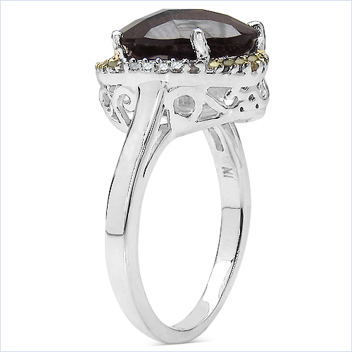 4.12 Carat Genuine Smoky Quartz and 0.28 ct.t.w Genuine Diamond Accents Sterling Silver Ring
